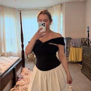 H&M Off-Shoulder Black Bodice with Cream Full Skirt
